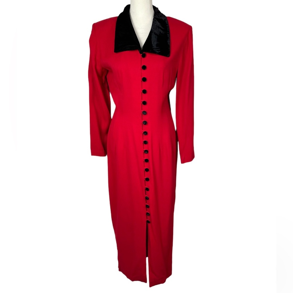 Vintage Dawn Joy Fashions Red Dress with velvet buttons and collar size vint 8
